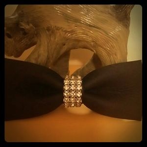 Handmade genuine leather bow tie with rhinestones